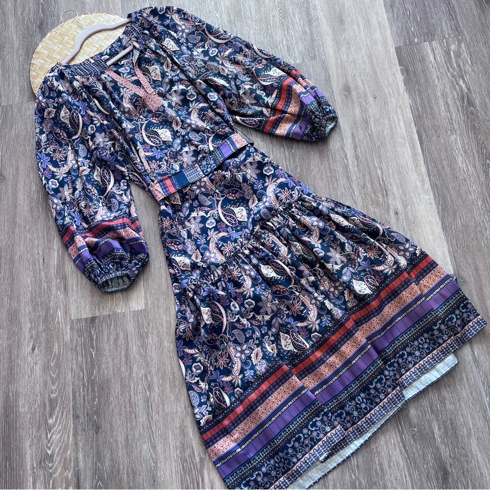 Anthropologie current air boho‎ paisley balloon sleeve midi dress - Picture 3 of 8